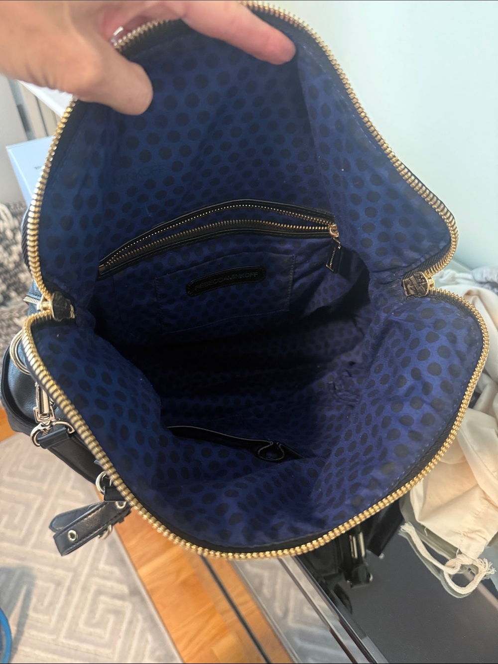 Rebecca Minkoff Black Leather Fold-Over Satchel with Gold Hardware - Picture 7 of 10